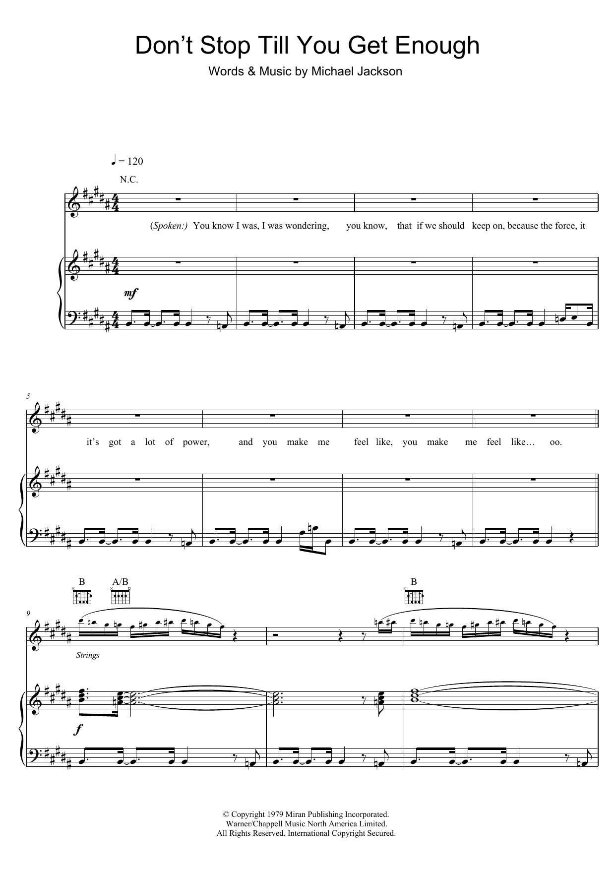 Michael Jackson Don't Stop Till You Get Enough sheet music notes and chords. Download Printable PDF.