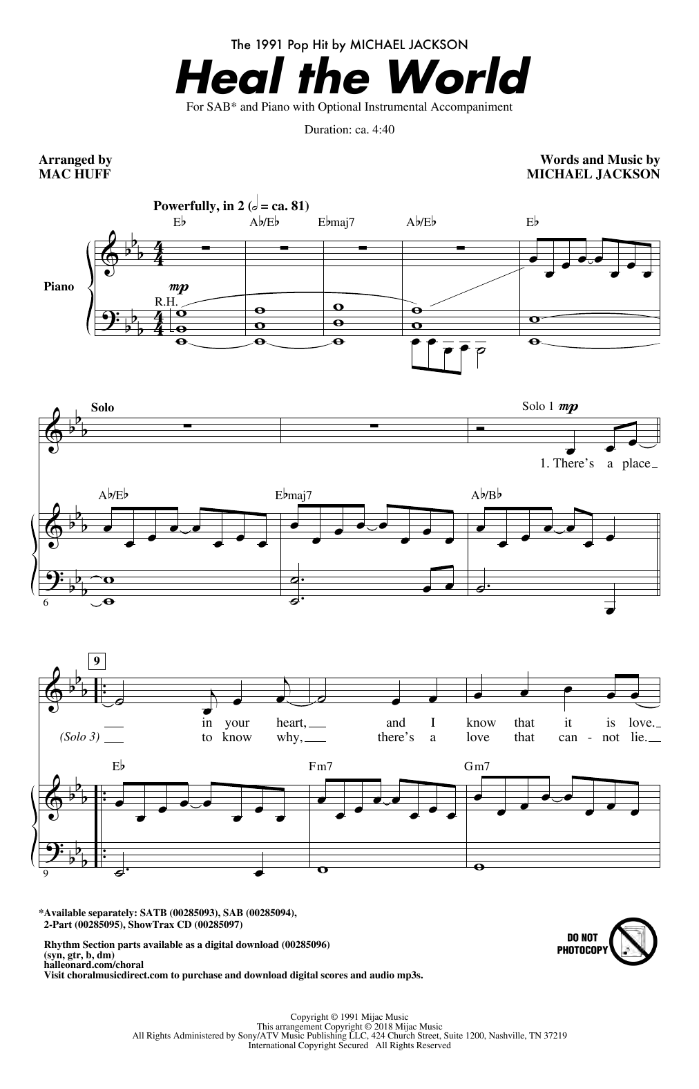 Michael Jackson Heal The World (Arr. Mac Huff) sheet music notes and chords. Download Printable PDF.