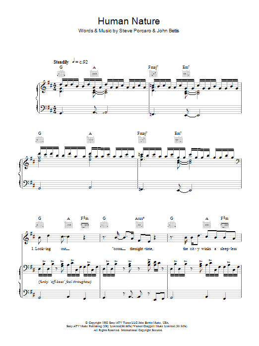 Michael Jackson Human Nature sheet music notes and chords. Download Printable PDF.