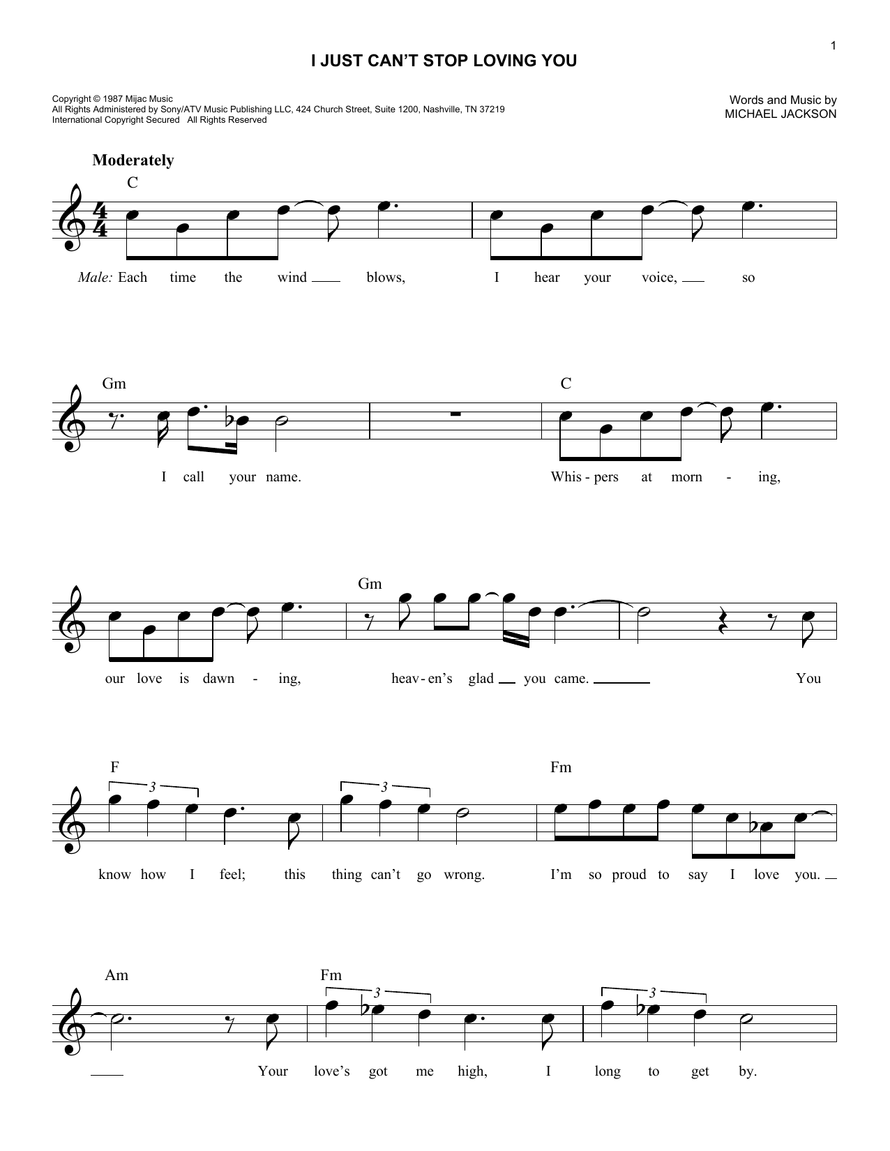 Michael Jackson I Just Can't Stop Loving You sheet music notes and chords. Download Printable PDF.