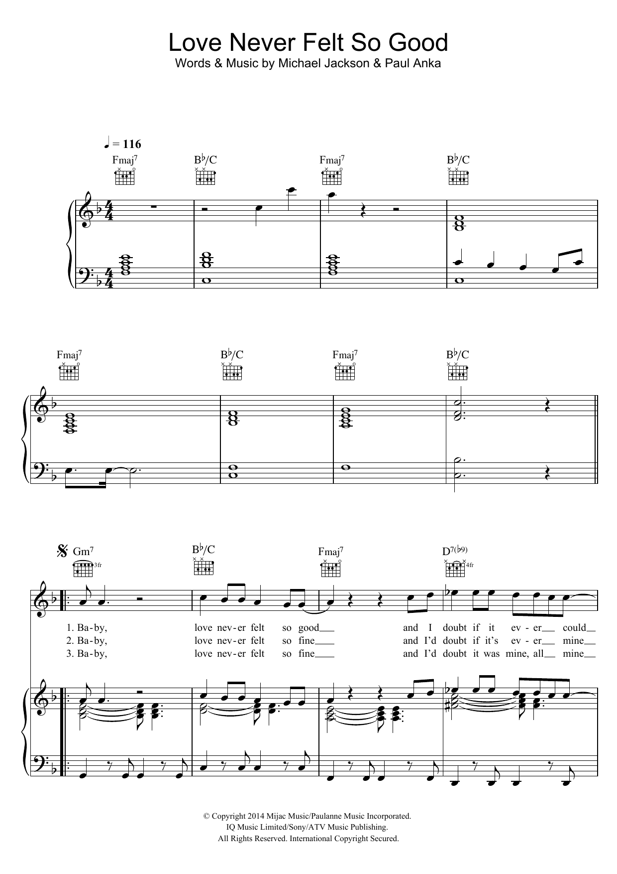 Michael Jackson Love Never Felt So Good sheet music notes and chords. Download Printable PDF.