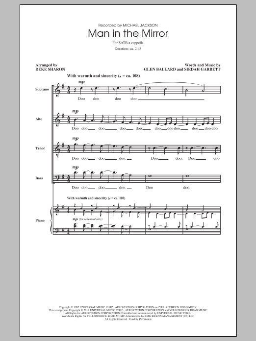 Michael Jackson Man In The Mirror (arr. Deke Sharon) sheet music notes and chords. Download Printable PDF.