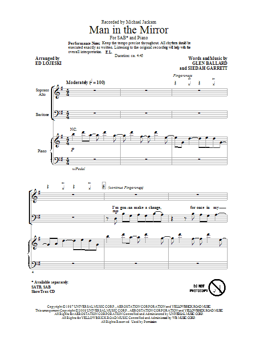 Michael Jackson Man In The Mirror (arr. Ed Lojeski) sheet music notes and chords. Download Printable PDF.