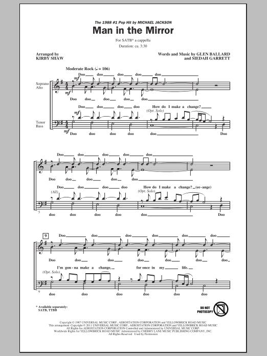 Michael Jackson Man In The Mirror (arr. Kirby Shaw) sheet music notes and chords. Download Printable PDF.