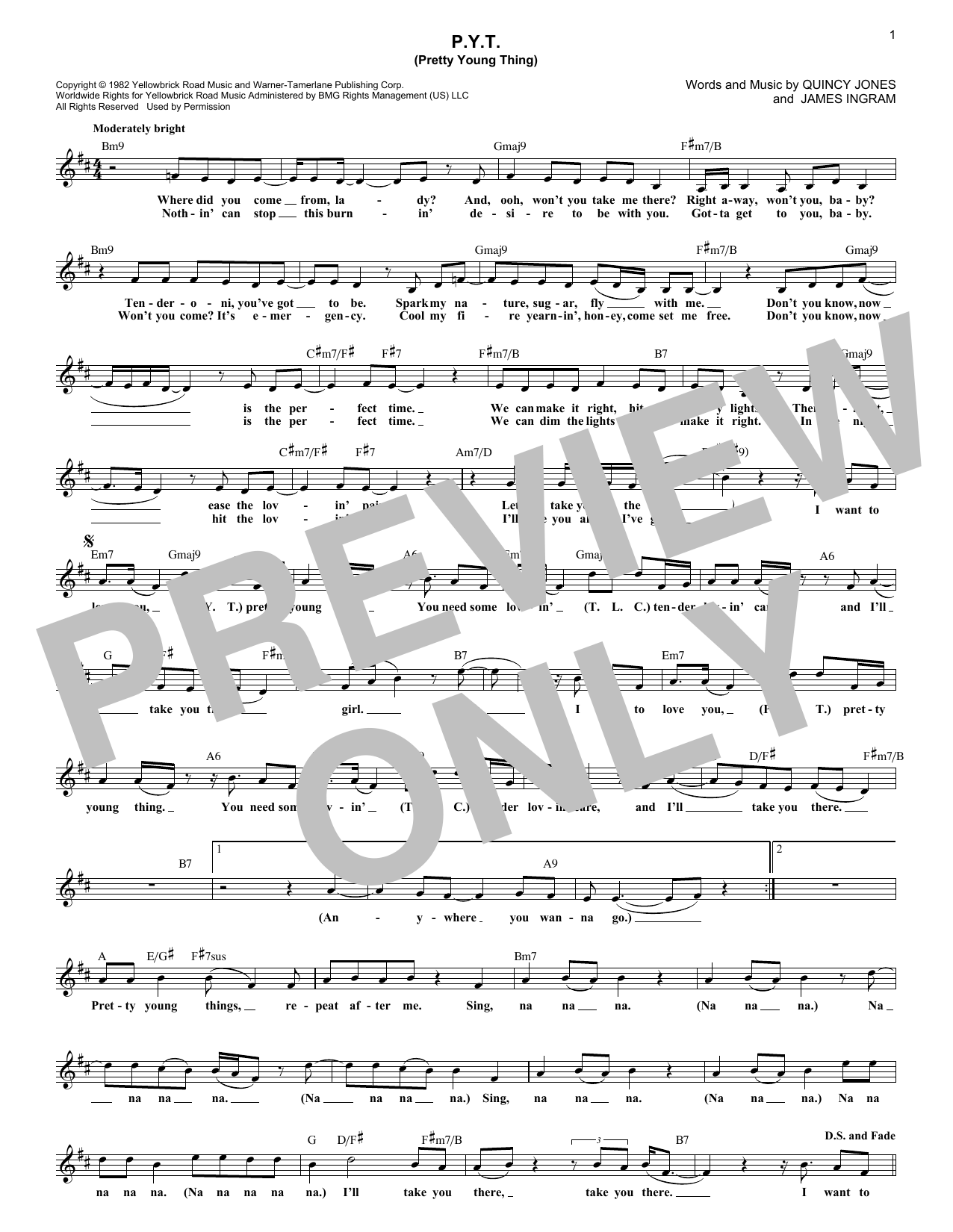 Michael Jackson P.Y.T. (Pretty Young Thing) sheet music notes and chords arranged for Piano, Vocal & Guitar Chords (Right-Hand Melody)