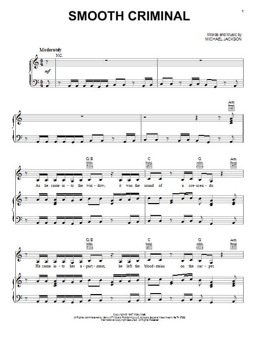 Michael Jackson Smooth Criminal sheet music notes and chords. Download Printable PDF.