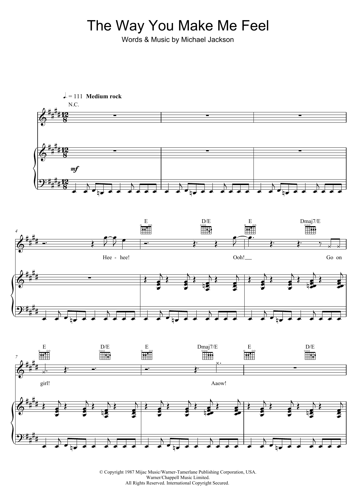 Michael Jackson The Way You Make Me Feel sheet music notes and chords. Download Printable PDF.