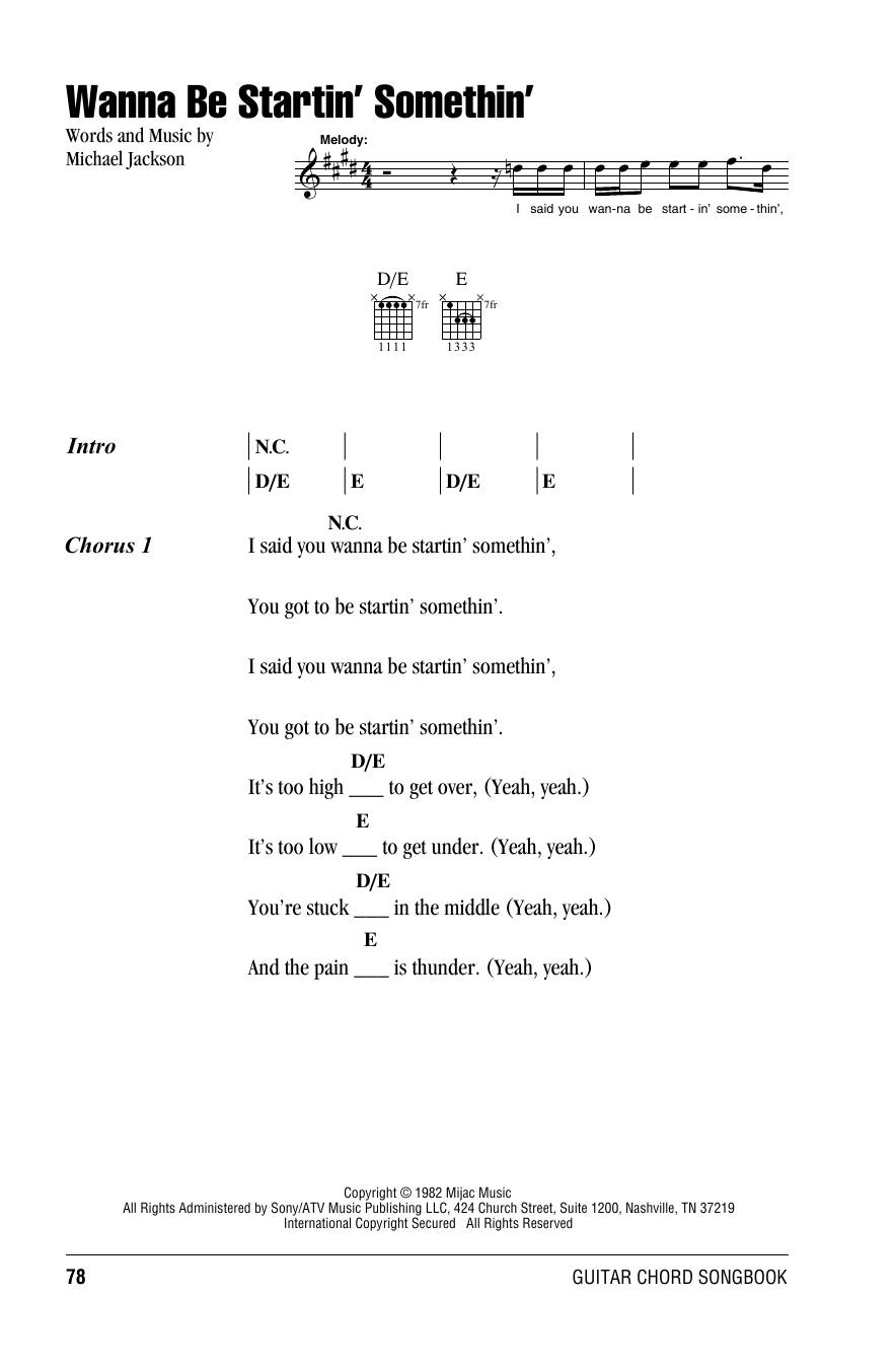 Michael Jackson Wanna Be Startin' Somethin' sheet music notes and chords. Download Printable PDF.