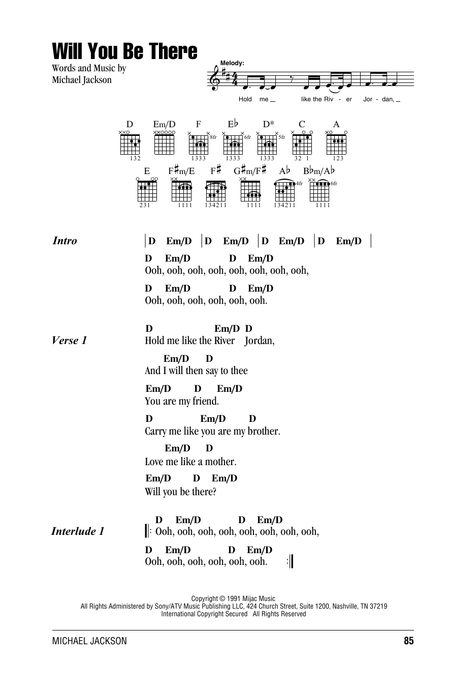 Michael Jackson Will You Be There sheet music notes and chords. Download Printable PDF.