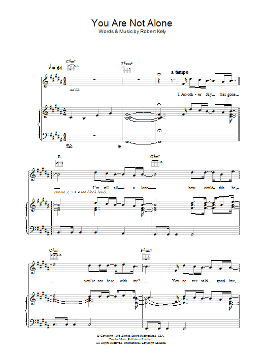 Michael Jackson You Are Not Alone sheet music notes and chords. Download Printable PDF.