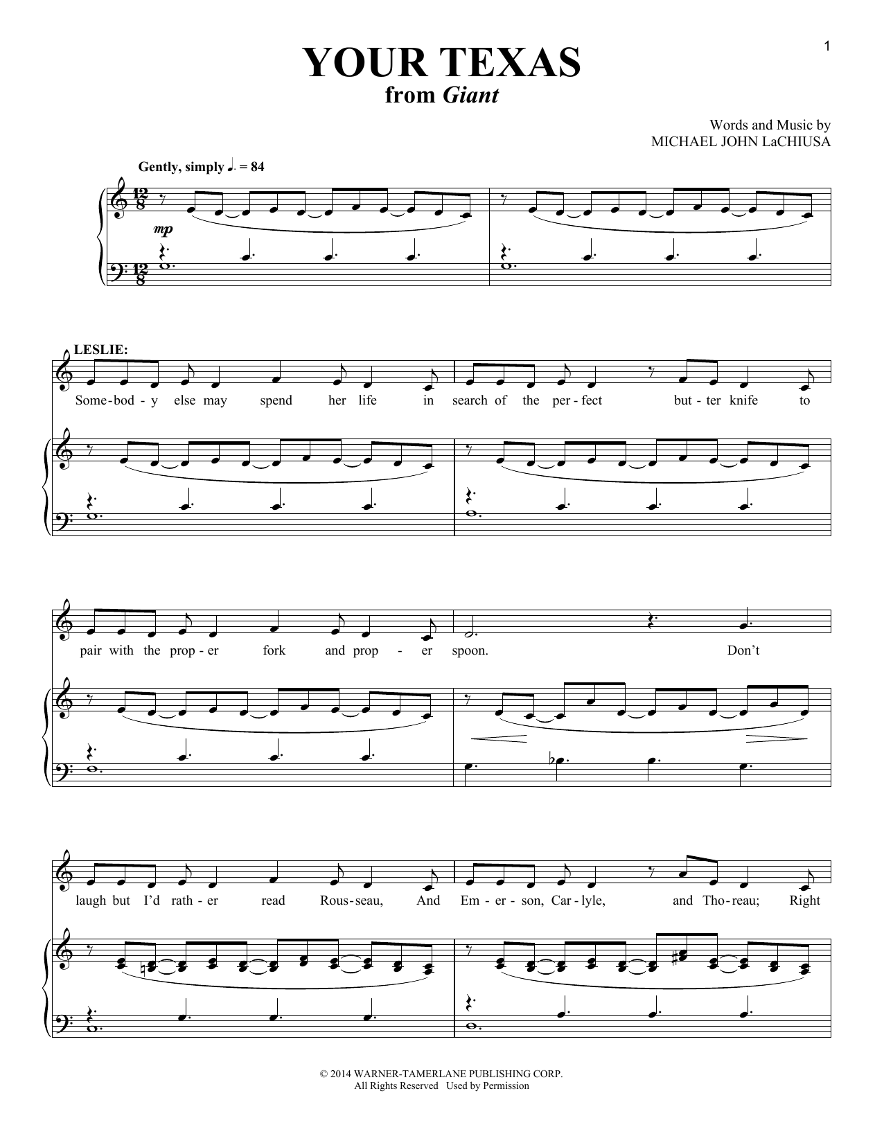 Michael John LaChiusa Your Texas sheet music notes and chords. Download Printable PDF.