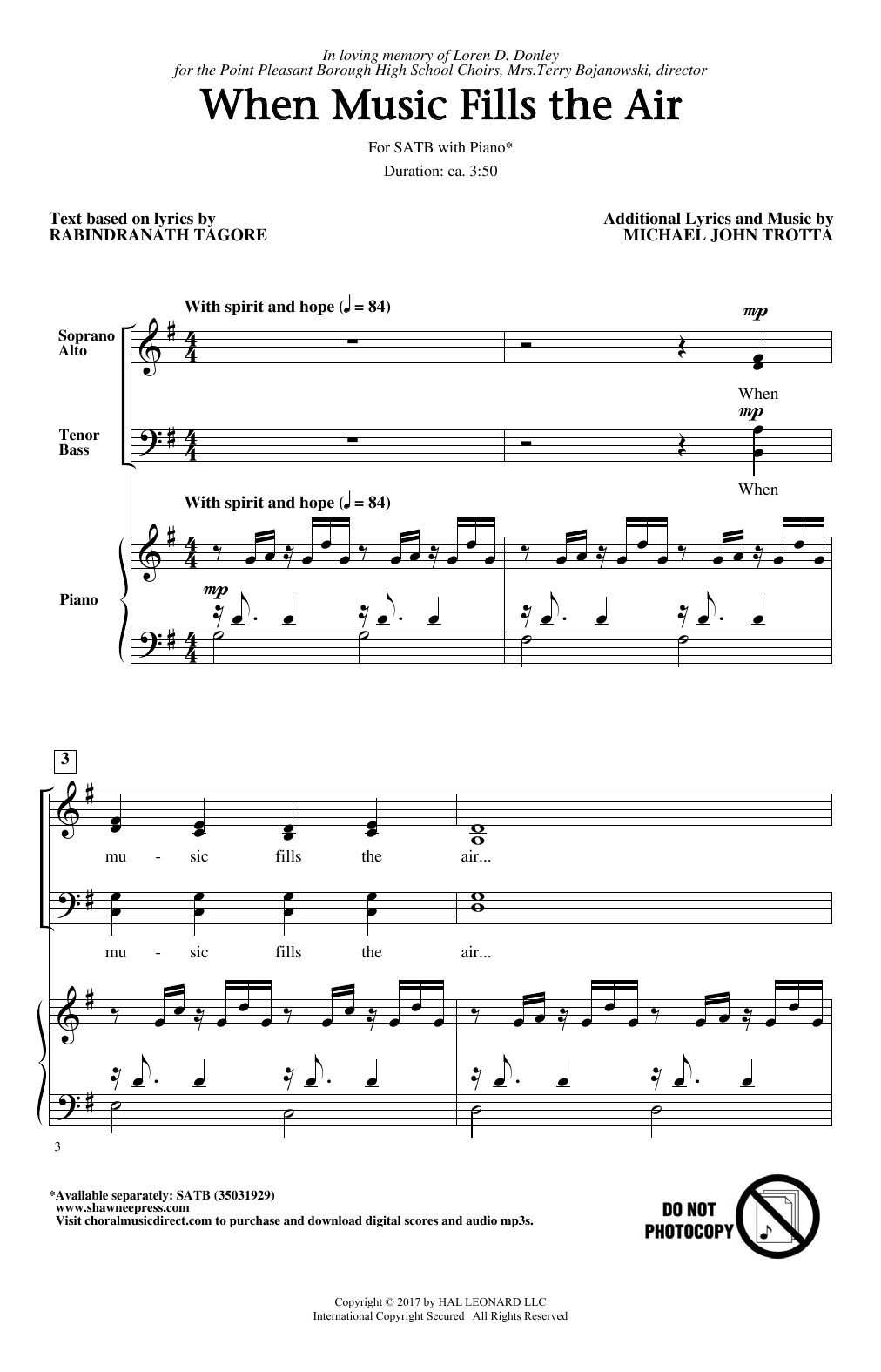 Learn to play Michael John Trotta When Music Fills The Air sheet music for SATB Choir in minutes. Price: 3.9900$ Michael John Trotta When Music Fills The Air sheet music notes and chords arranged for SATB Choir