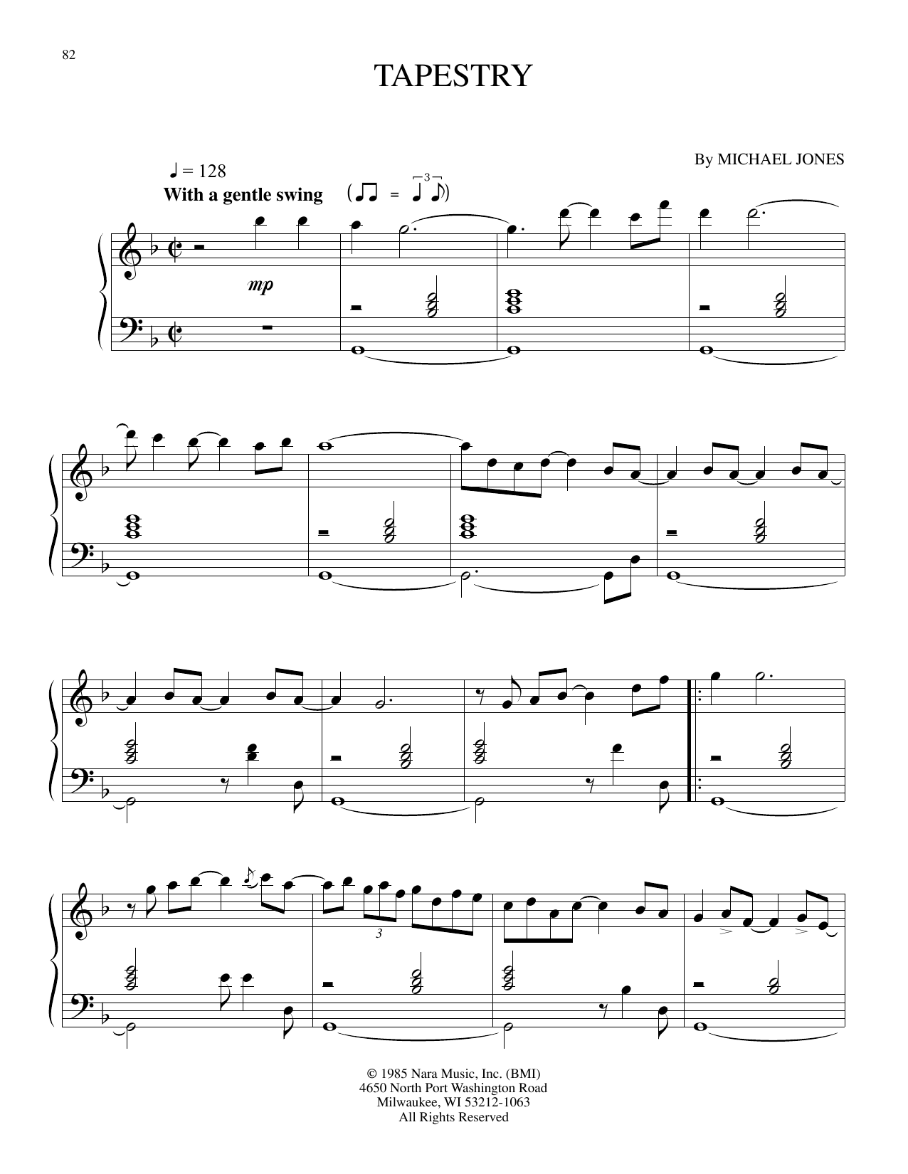 Learn to play Michael Jones Tapestry sheet music for Piano Solo in minutes. Price: 7.8900$ Michael Jones Tapestry sheet music notes and chords arranged for Piano Solo