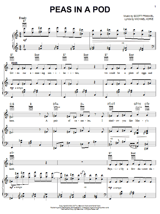 Michael Korie Peas In A Pod sheet music notes and chords arranged for Piano, Vocal & Guitar Chords (Right-Hand Melody)
