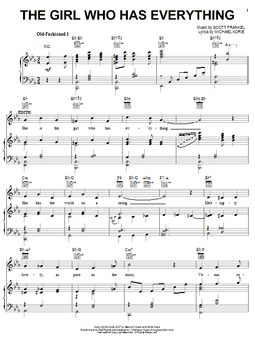 Michael Korie The Girl Who Has Everything sheet music notes and chords arranged for Piano, Vocal & Guitar Chords (Right-Hand Melody)