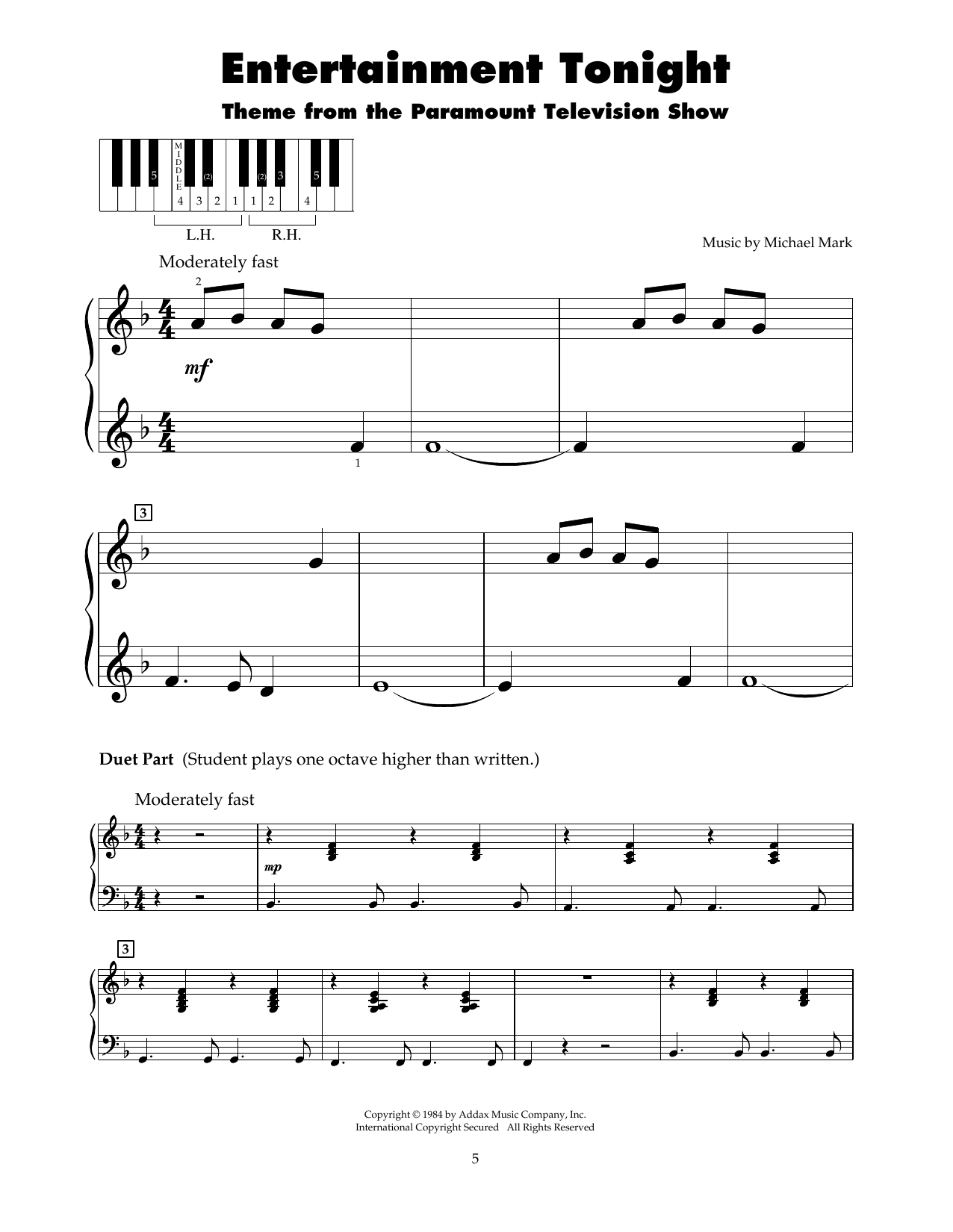 Michael Mark Entertainment Tonight sheet music notes and chords. Download Printable PDF.