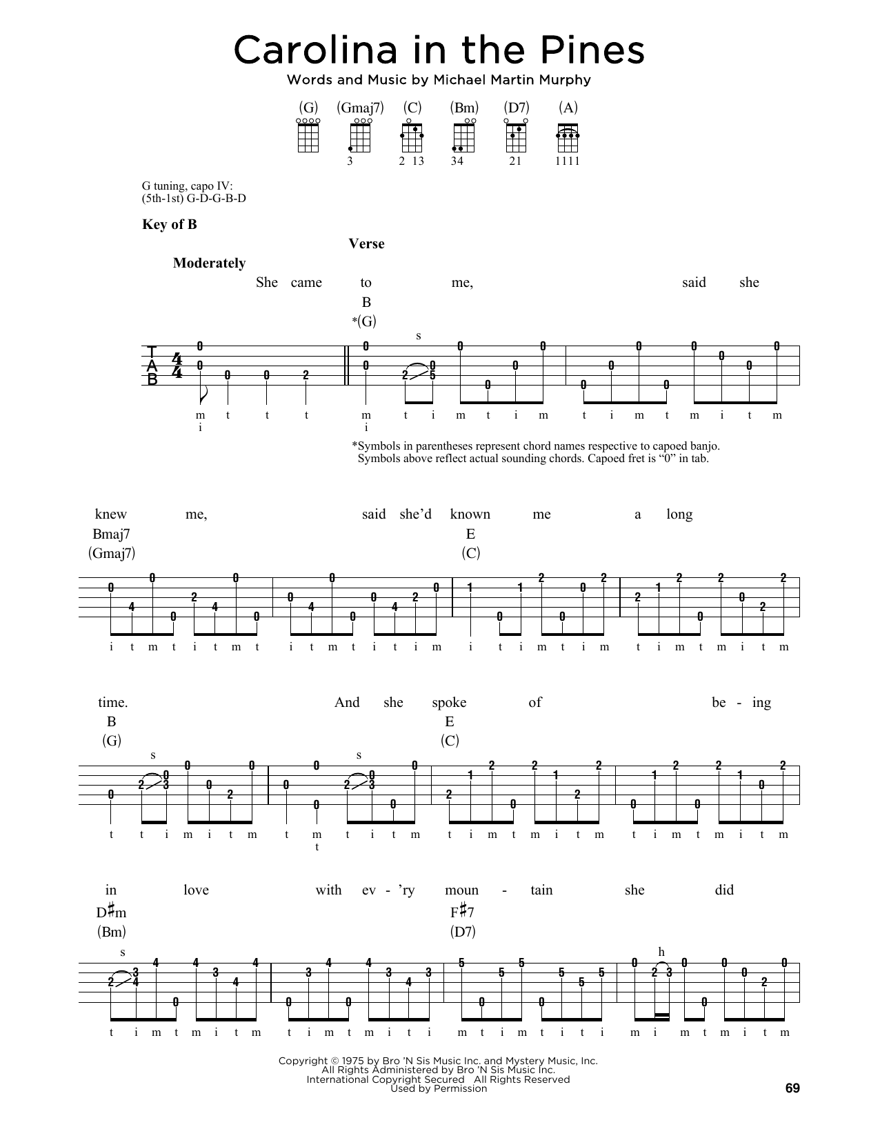 Michael Martin Murphy Carolina In The Pines sheet music notes and chords. Download Printable PDF.