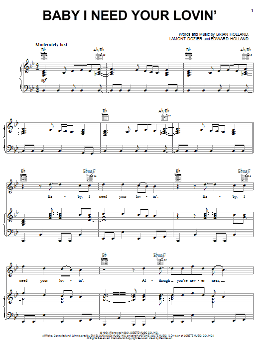 Michael McDonald Baby I Need Your Lovin' sheet music notes and chords. Download Printable PDF.