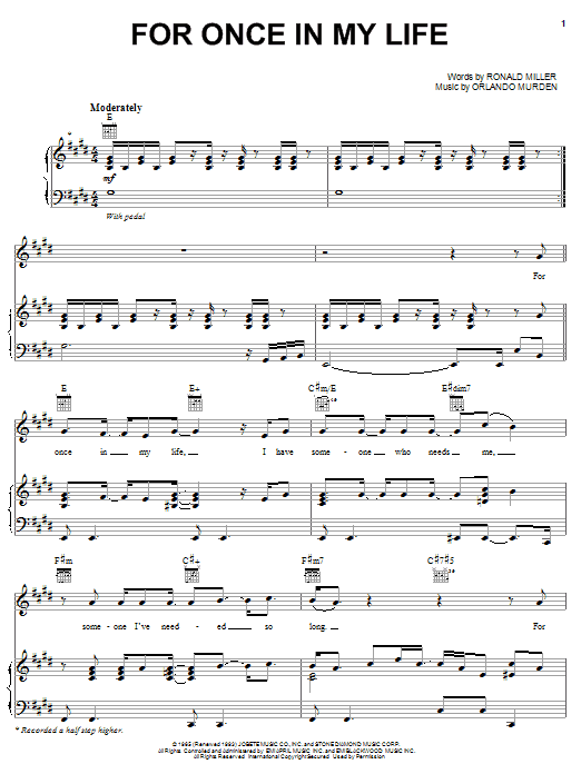 Michael McDonald For Once In My Life sheet music notes and chords. Download Printable PDF.