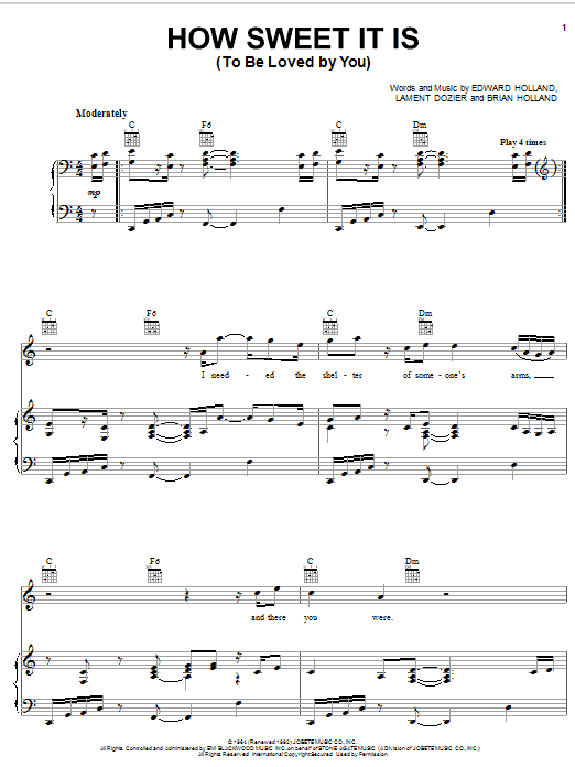 Learn to play Michael McDonald How Sweet It Is (To Be Loved By You) sheet music for Piano, Vocal & Guitar Chords (Right-Hand Melody) in minutes. Price: 7.8900$ Michael McDonald How Sweet It Is (To Be Loved By You) sheet music notes and chords arranged for Piano, Vocal & Guitar Chords (Right-Hand Melody)