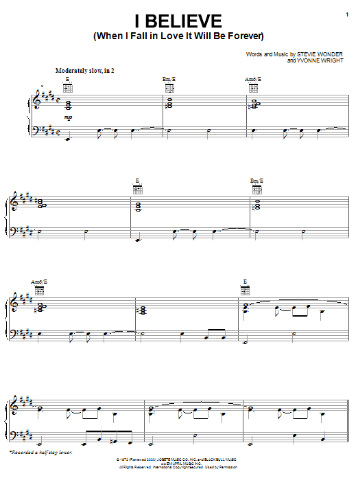 Learn to play Michael McDonald I Believe (When I Fall In Love It Will Be Forever) sheet music for Piano, Vocal & Guitar Chords (Right-Hand Melody) in minutes. Price: 7.8900$ Michael McDonald I Believe (When I Fall In Love It Will Be Forever) sheet music notes and chords arranged for Piano, Vocal & Guitar Chords (Right-Hand Melody)