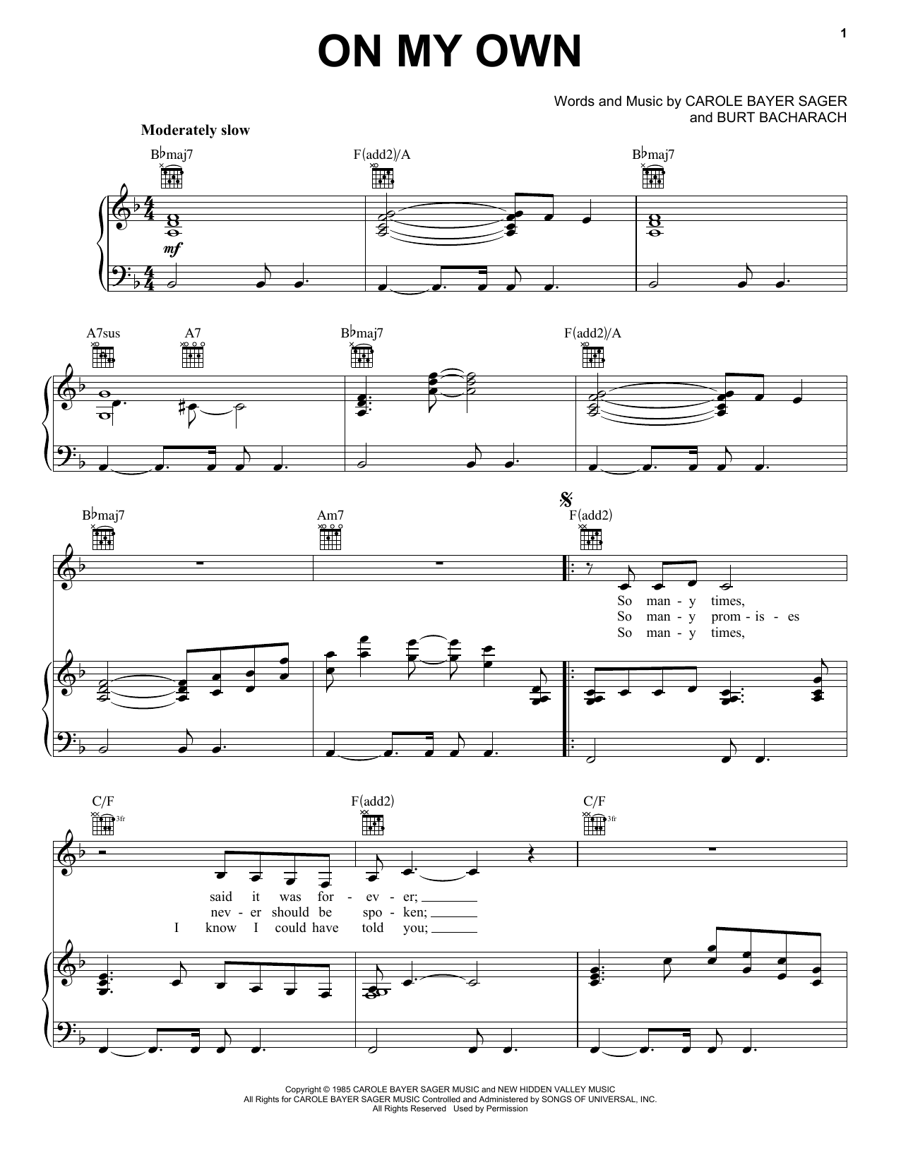 Michael McDonald On My Own sheet music notes and chords. Download Printable PDF.