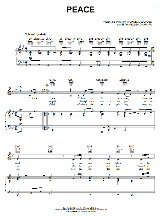 Michael McDonald Peace sheet music notes and chords. Download Printable PDF.