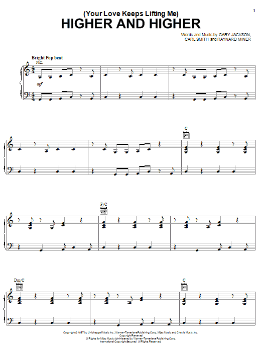 Learn to play Michael McDonald (Your Love Keeps Lifting Me) Higher And Higher sheet music for Piano, Vocal & Guitar Chords (Right-Hand Melody) in minutes. Price: 7.8900$ Michael McDonald (Your Love Keeps Lifting Me) Higher And Higher sheet music notes and chords arranged for Piano, Vocal & Guitar Chords (Right-Hand Melody)