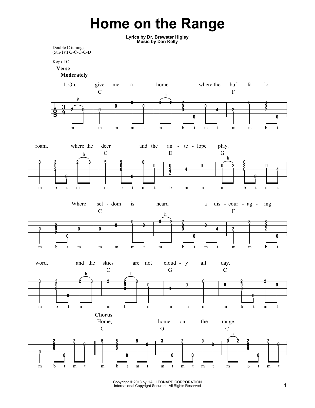 Roy Rogers Home On The Range sheet music notes and chords arranged for Banjo Tab