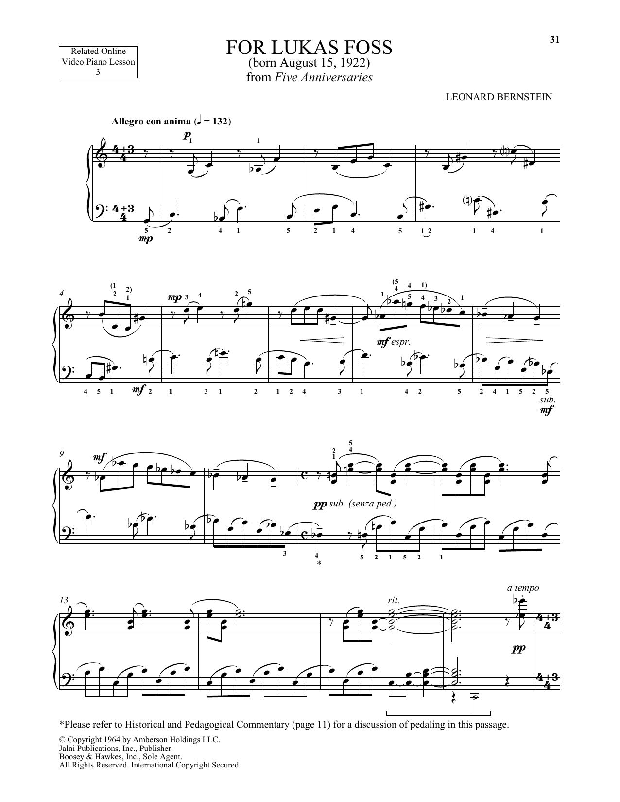 Learn to play Michael Mizrahi For Lukas Foss sheet music for Piano Solo in minutes. Price: 6.9900$ Michael Mizrahi For Lukas Foss sheet music notes and chords arranged for Piano Solo