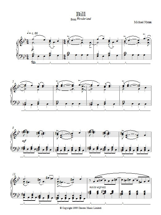 Michael Nyman Bill (from Wonderland) sheet music notes and chords. Download Printable PDF.