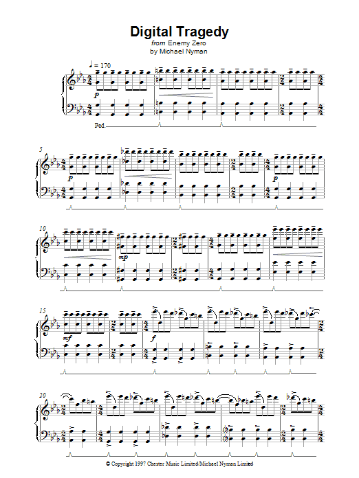 Michael Nyman Digital Tragedy (from Enemy Zero) sheet music notes and chords arranged for Piano Solo