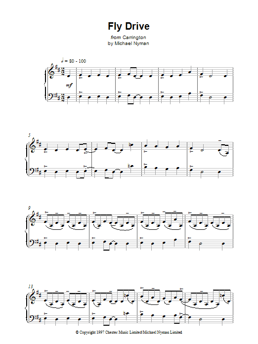 Michael Nyman Fly Drive (from Carrington) sheet music notes and chords arranged for Piano Solo