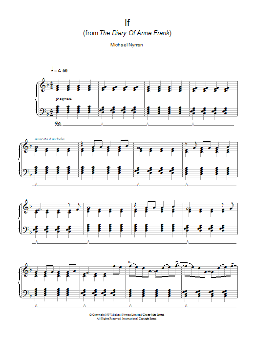 Michael Nyman If (from The Diary Of Anne Frank) sheet music notes and chords. Download Printable PDF.