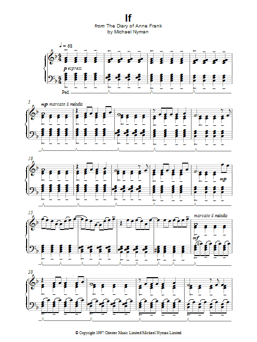 Michael Nyman If (from The Diary Of Anne Frank) sheet music notes and chords. Download Printable PDF.