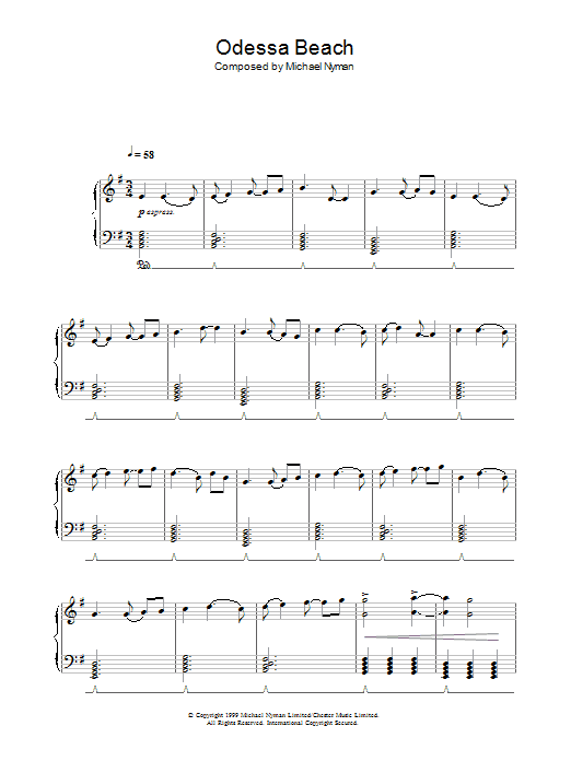 Learn to play Michael Nyman Odessa Beach (from Man With A Movie Camera) sheet music for Piano Solo in minutes. Price: 7.8900$ Michael Nyman Odessa Beach (from Man With A Movie Camera) sheet music notes and chords arranged for Piano Solo
