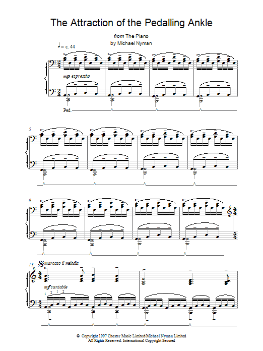 Michael Nyman The Attraction of the Pedalling Ankle (from The Piano) sheet music notes and chords arranged for Piano Solo