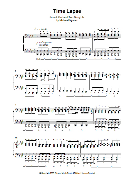 Michael Nyman Time Lapse (from A Zed And Two Noughts) sheet music notes and chords. Download Printable PDF.