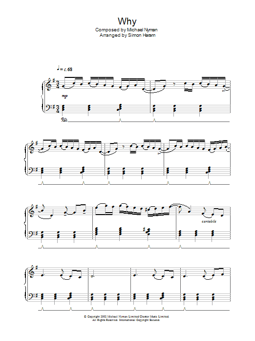 Learn to play Michael Nyman Why? sheet music for Piano Solo in minutes. Price: 7.8900$ Michael Nyman Why? sheet music notes and chords arranged for Piano Solo