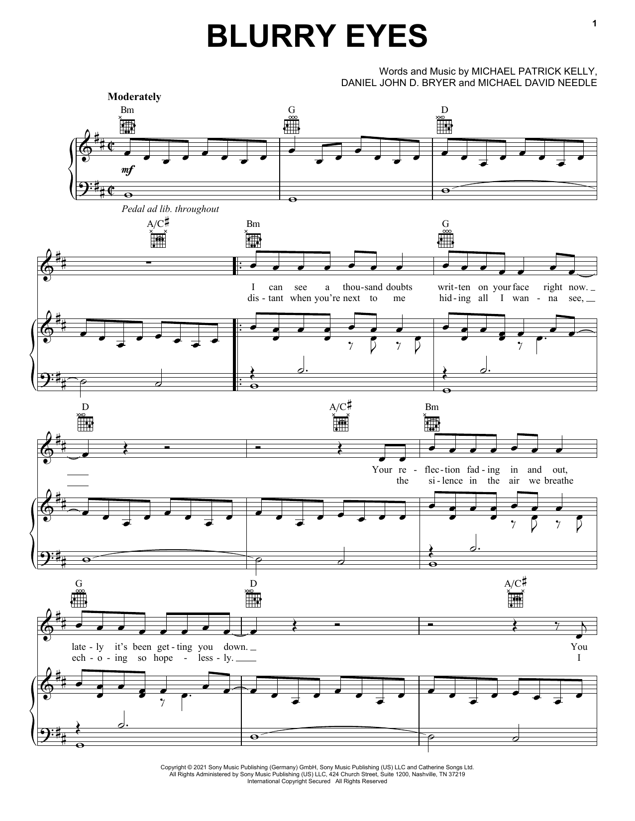 Michael Patrick Kelly Blurry Eyes sheet music notes and chords. Download Printable PDF.