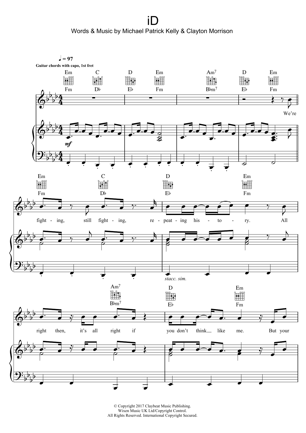 Learn to play Michael Patrick Kelly iD (feat. Gentleman) sheet music for Piano, Vocal & Guitar Chords in minutes. Price: 7.8900$ Michael Patrick Kelly iD (feat. Gentleman) sheet music notes and chords arranged for Piano, Vocal & Guitar Chords