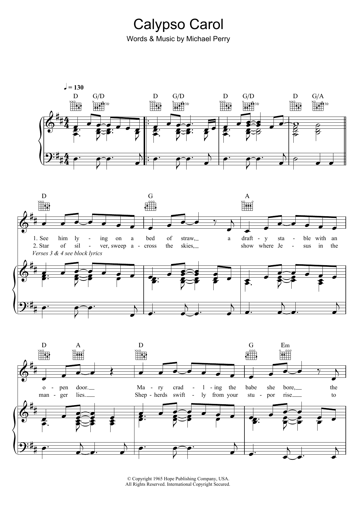 Michael Perry Calypso Carol sheet music notes and chords. Download Printable PDF.