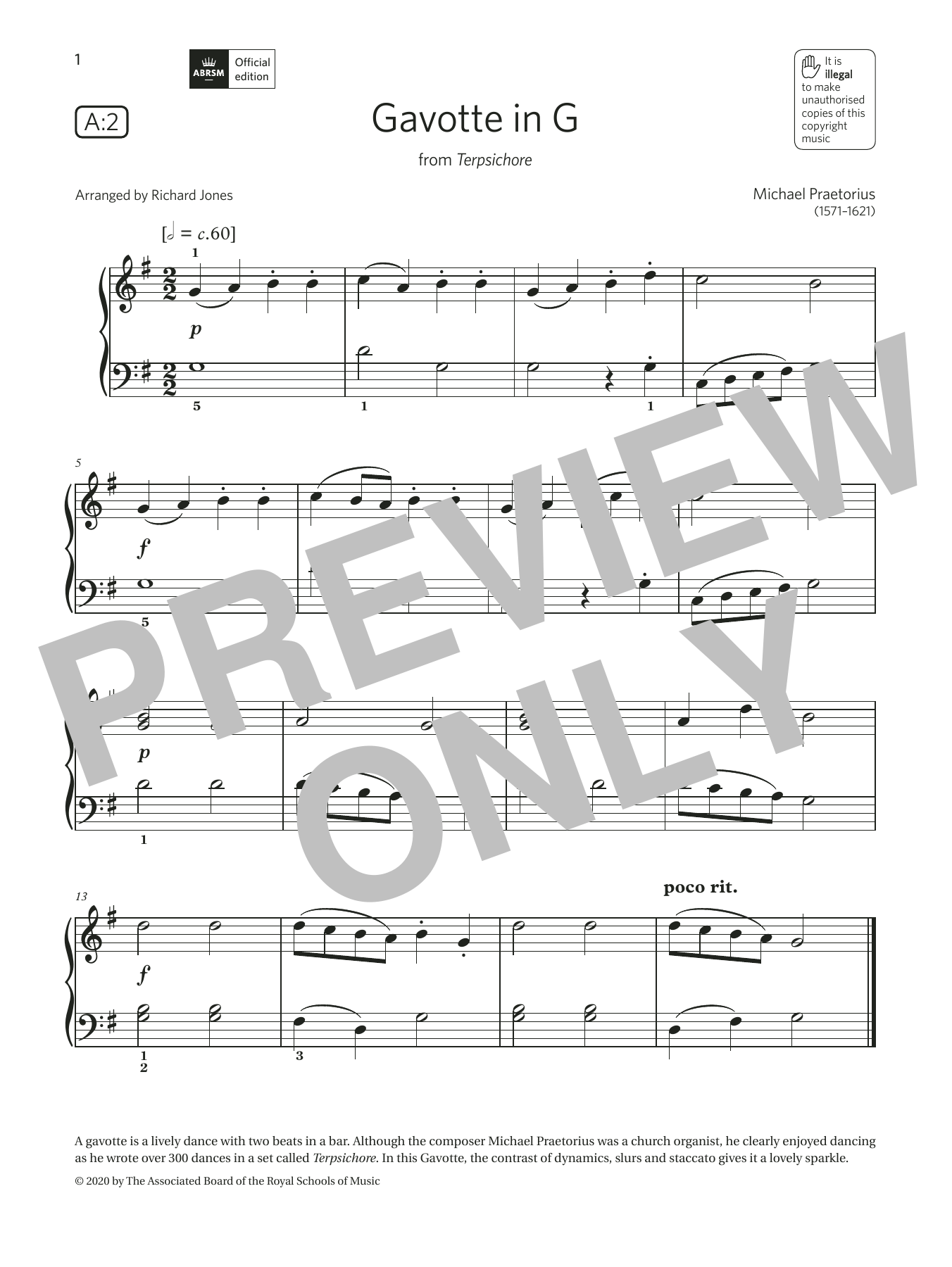 Learn to play Michael Praetorius Gavotte in G (Grade Initial, list A2, from the ABRSM Piano Syllabus 2021 & 2022) sheet music for Piano Solo in minutes. Price: 3.9900$ Michael Praetorius Gavotte in G (Grade Initial, list A2, from the ABRSM Piano Syllabus 2021 & 2022) sheet music notes and chords arranged for Piano Solo