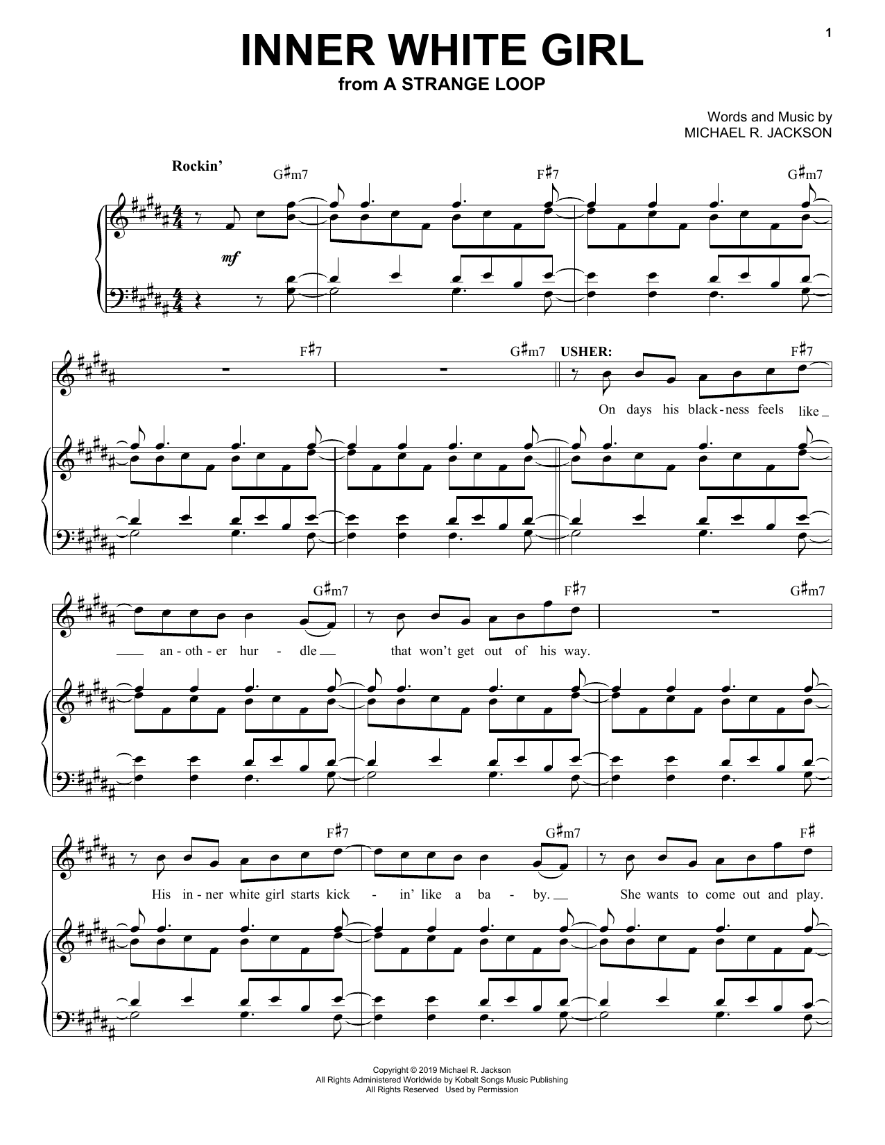 Michael R. Jackson Inner White Girl (from A Strange Loop) sheet music notes and chords. Download Printable PDF.