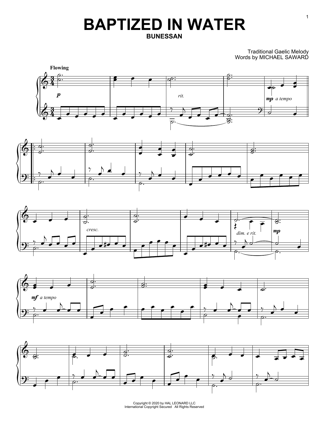 Michael Saward Baptized In Water sheet music notes and chords. Download Printable PDF.