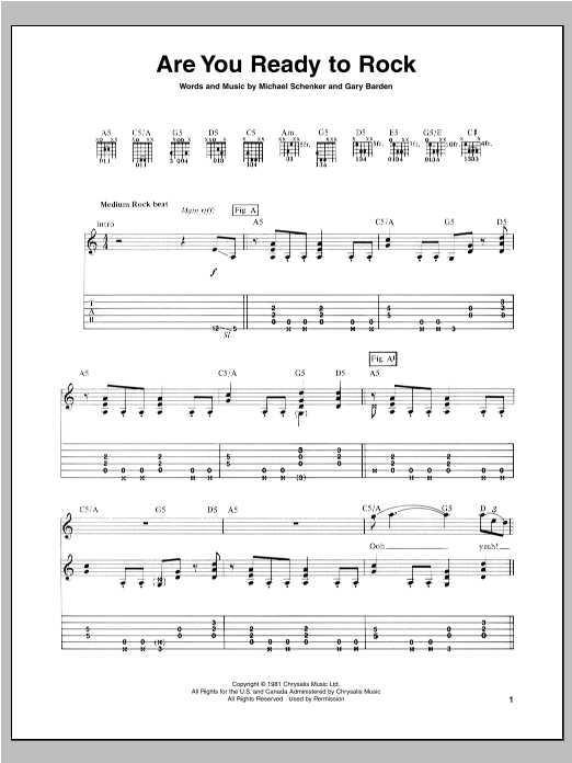 Learn to play Michael Schenker Are You Ready To Rock sheet music for Guitar Tab in minutes. Price: 7.8900$ Michael Schenker Are You Ready To Rock sheet music notes and chords arranged for Guitar Tab