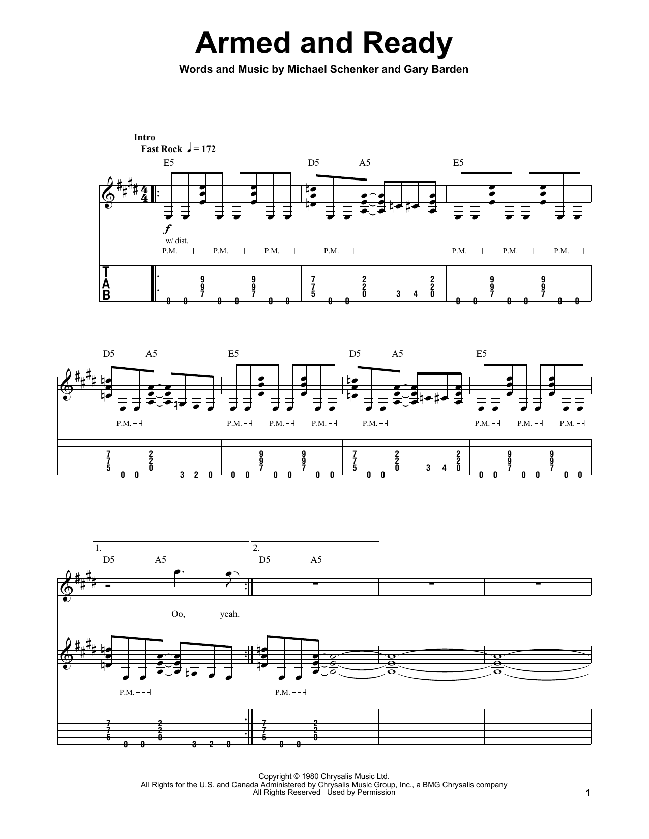 Michael Schenker Group Armed And Ready sheet music notes and chords. Download Printable PDF.