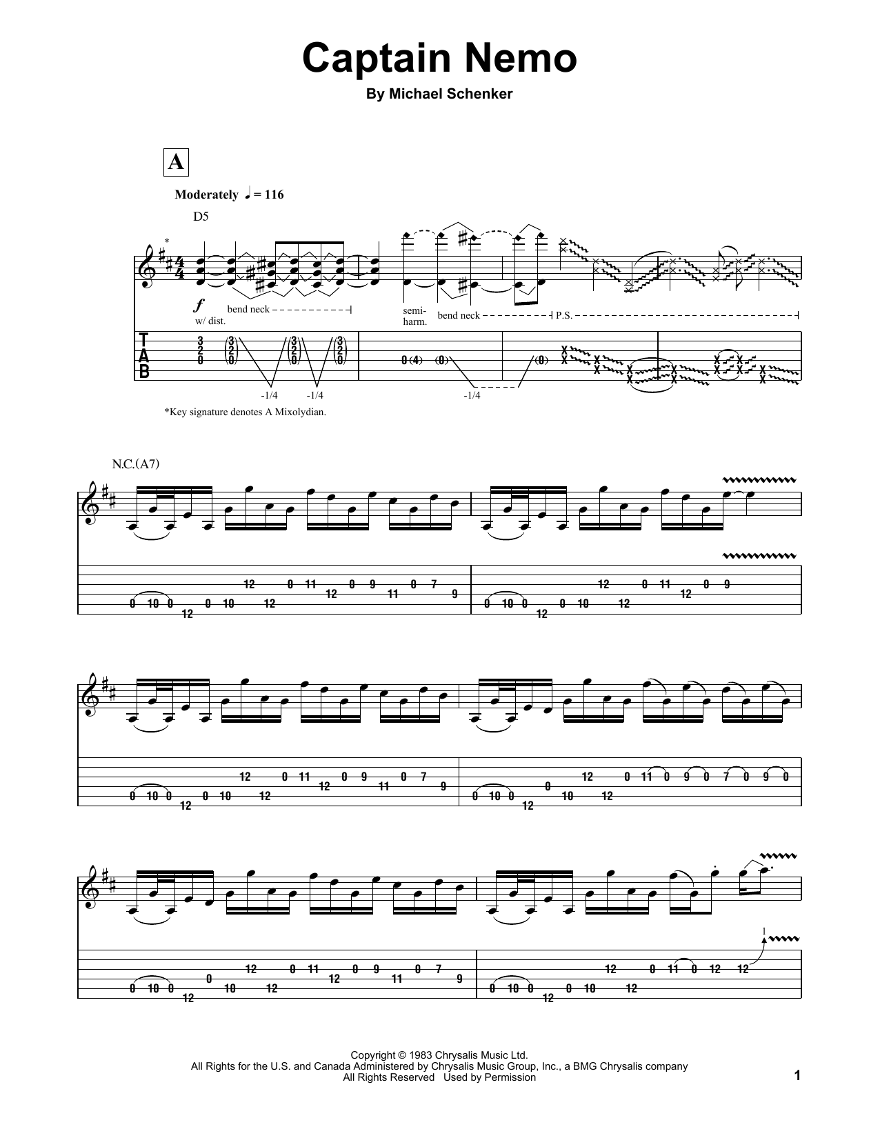 Michael Schenker Group Captain Nemo sheet music notes and chords arranged for Guitar Tab (Single Guitar)