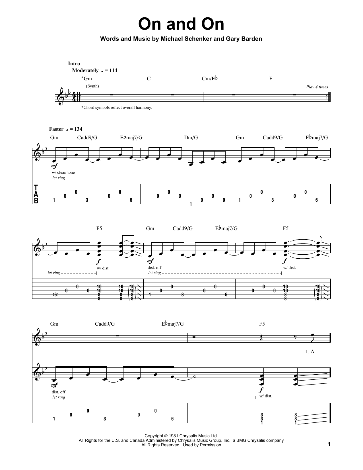 Michael Schenker On And On sheet music notes and chords. Download Printable PDF.