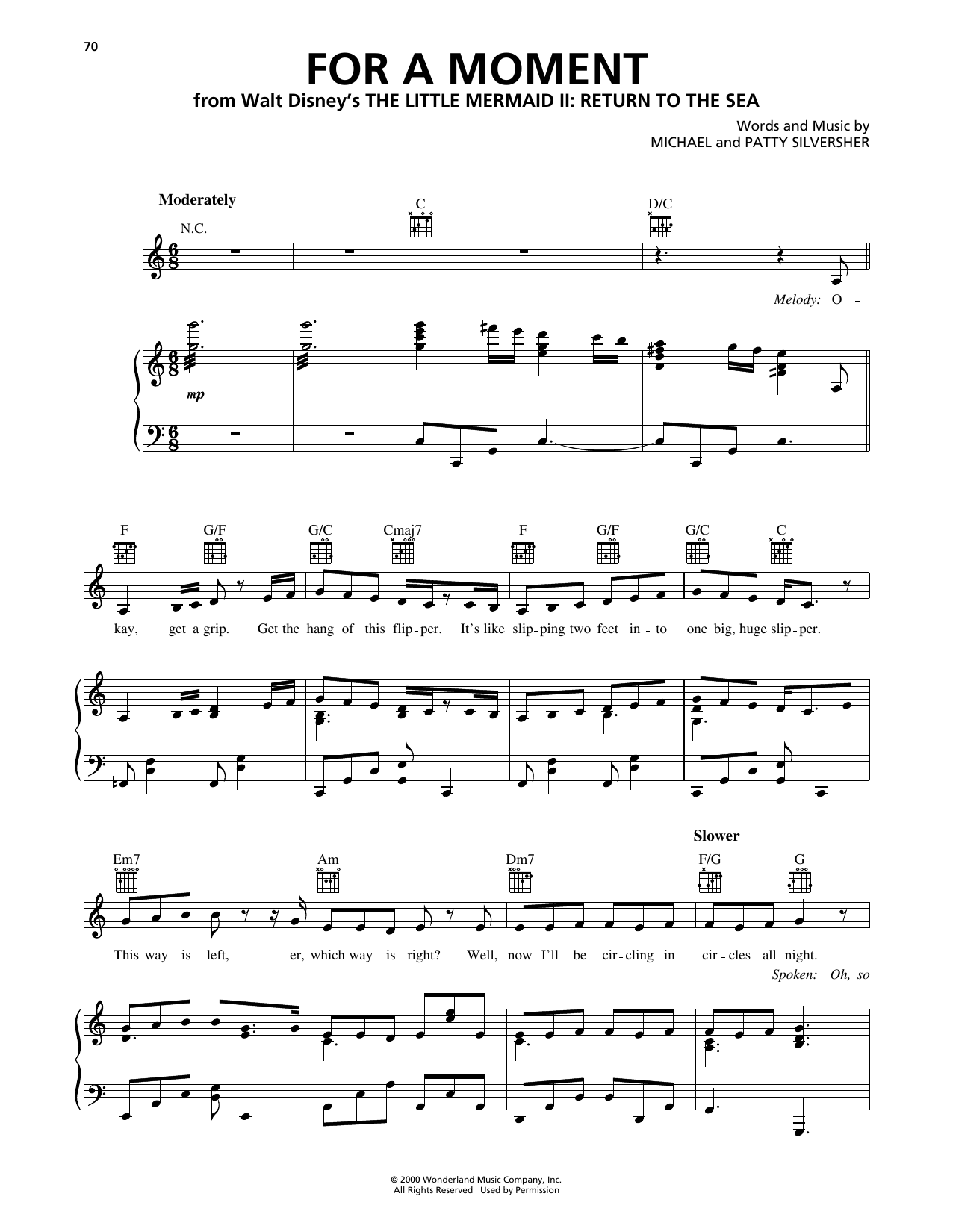 Michael Silversher For A Moment (from The Little Mermaid II: Return To The Sea) sheet music notes and chords arranged for Piano, Vocal & Guitar Chords (Right-Hand Melody)